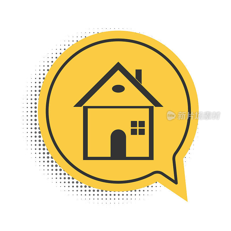 Black House icon isolated on white background. Home symbol. Yellow speech bubble symbol. Vector